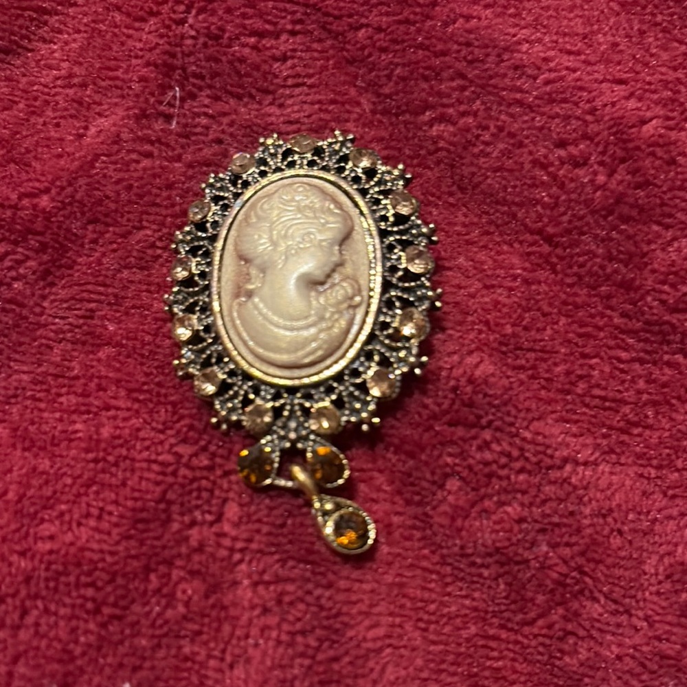 Elegant Gold and Cream Cameo Brooch